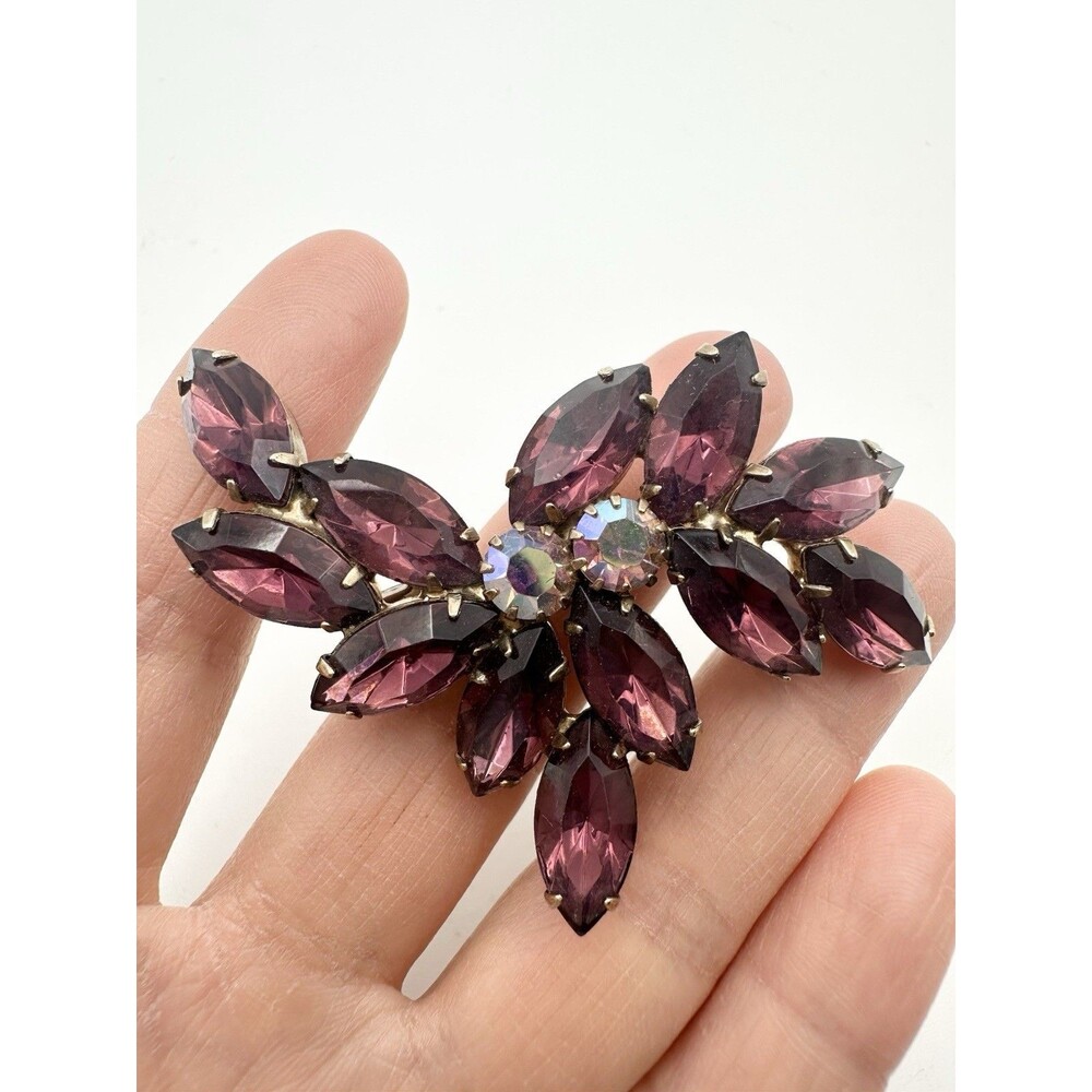 vintage mid century Purple Rhinestone Brooch Pin